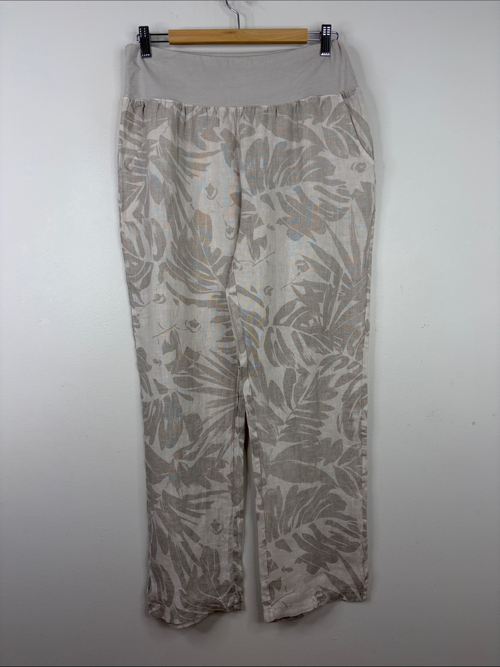 New Linen Luv Pants Women Large Beige Taupe Floral Straight Leg Comfy High Waist